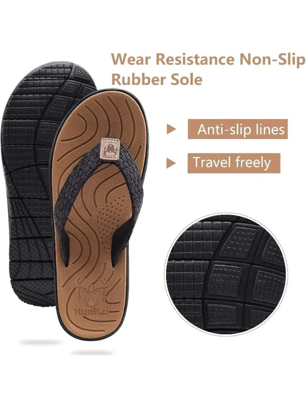 Women's Black Tan Flip Flops Lightweight Cushion Summer Beach Sandals Casual
